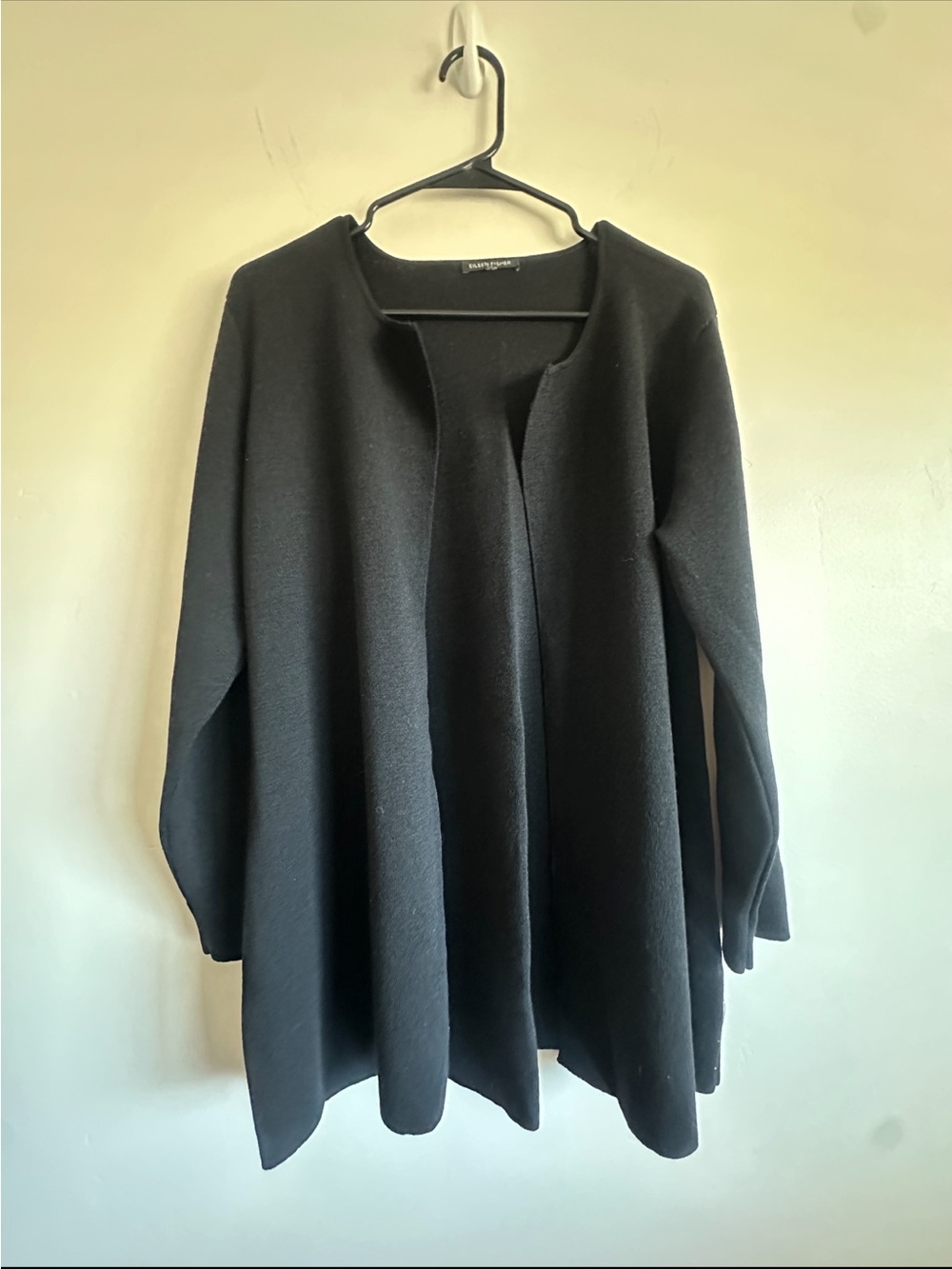 Eileen Fisher 100% Wool Black Open Front Swing Jacket Cardigan | Size M/L - Picture 3 of 5